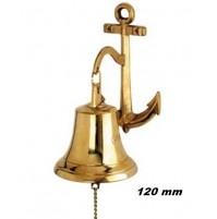 CAMPANA CAMPANELLA GRANDE IN OTTONE 1824 LUCIDATO 120 mm CON SUPPORTO AD ANCORA