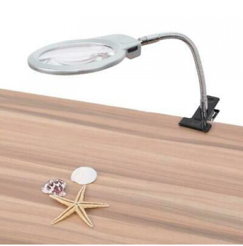 LENTE INGRANDIMENTO DA TAVOLO CON LUCE A 2 LED FISSAGGIO A MORSETTO