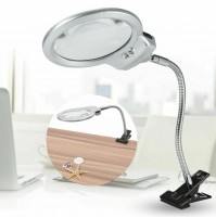 LENTE INGRANDIMENTO DA TAVOLO CON LUCE A  2 LED FISSAGGIO A MORSETTO