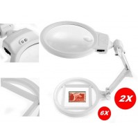 LENTE INGRANDIMENTO DA TAVOLO PIEGHEVOLE A DOPPIA LENTE 2X - 6X E LUCE A 2 LED 