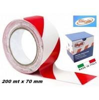 NASTRO SEGNALETICO BIANCO ROSSO BI FACCIALE  200mt X 70mm 