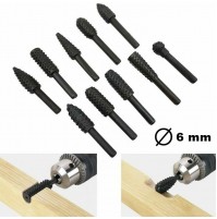 SET 10 FRESE ROTATIVE RASPE X LEGNO MISTE GAMBO 6 mm X TRAPANO ED UTENSILI ELET.