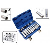 SET 19 CHIAVI A BUSSOLA CORTE E LUNGHE 80 mm PROF. INTERNO TORX FEMMINA DA 1/2