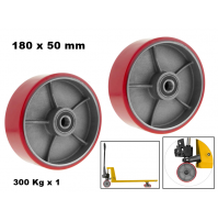 SET 2 RUOTE IN METALLO E POLIURETANO SU CUSCINETTI 180X50 mm PER TRANSPALLETT