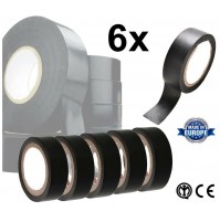 SET 6 ROTOLI DI NASTRO ISOLANTE NERO IN PVC AUTOESTINGUENTE 15 mm X 10 METRI 