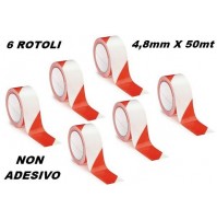 SET 6 ROTOLI NASTRO SEGNALETICO SEGNALAZIONE NON ADESIVO BIANCO ROSSO 48mmX50mt.