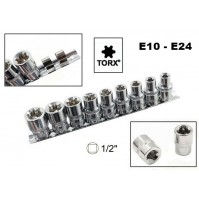 SET 9 CHIAVI A BUSSOLA TORX FEMMINA DI TIPO E DA 1/2 CHROME VANADIUM E10 - E24