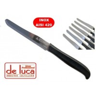 SET COLTELLI DA TAVOLA 6 PEZZI LAMA ACCIAIO INOX AISI 420 MANICO NERO 