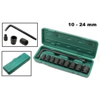 SET DI CHIAVI BUSSOLA AD IMPATTO DA 1/2 10 PZ 10 -24 mm LUNG. 40 mm + PROLUNGA