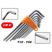 SET DI CHIAVI TORX LUNGHE AD ELLE CON FORO SET 10 PEZZI T10 -T55 CHROME VANADIUM